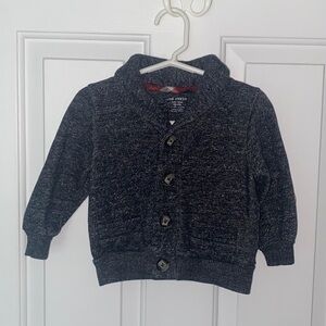 Baby Boy Grey Button Down Cardigan with Plaid Elbow Patch